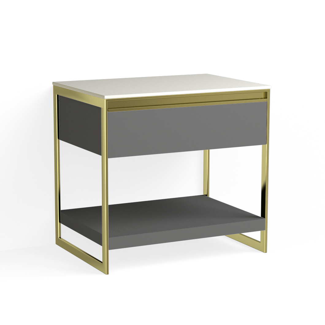 Avento Open Nightstand-Satin Brass and Bromo Grey Fenix