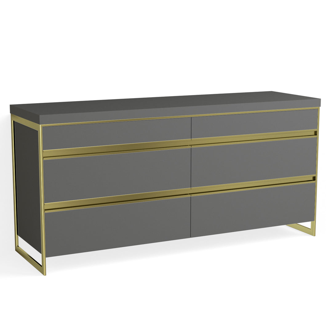 Avento 6 Drawer Dresser-Satin Brass and Bromo Grey Fenix