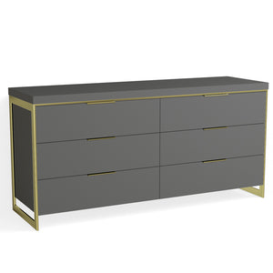 Alton 6 Drawer Dresser-Satin Brass and Bromo Grey Fenix