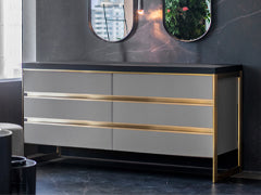 Avento 6 Drawer Dresser-Antique Brass and Ottawa Beige Fenix