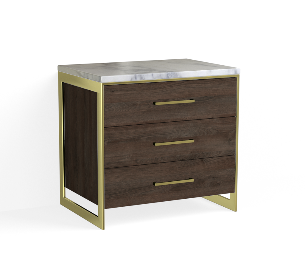 Alton Closed Nightstand-Satin Brass and Ashlin