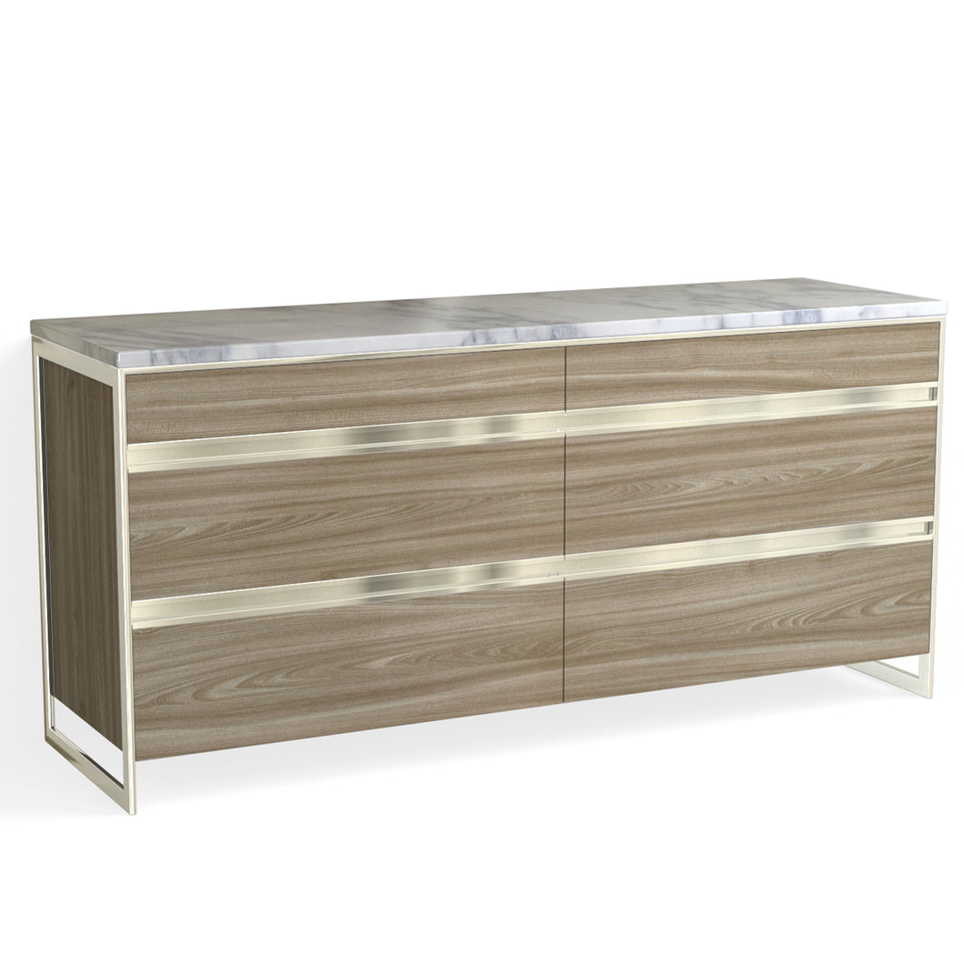 Avento 6 Drawer Dresser-Polished Nickel and Nimbus