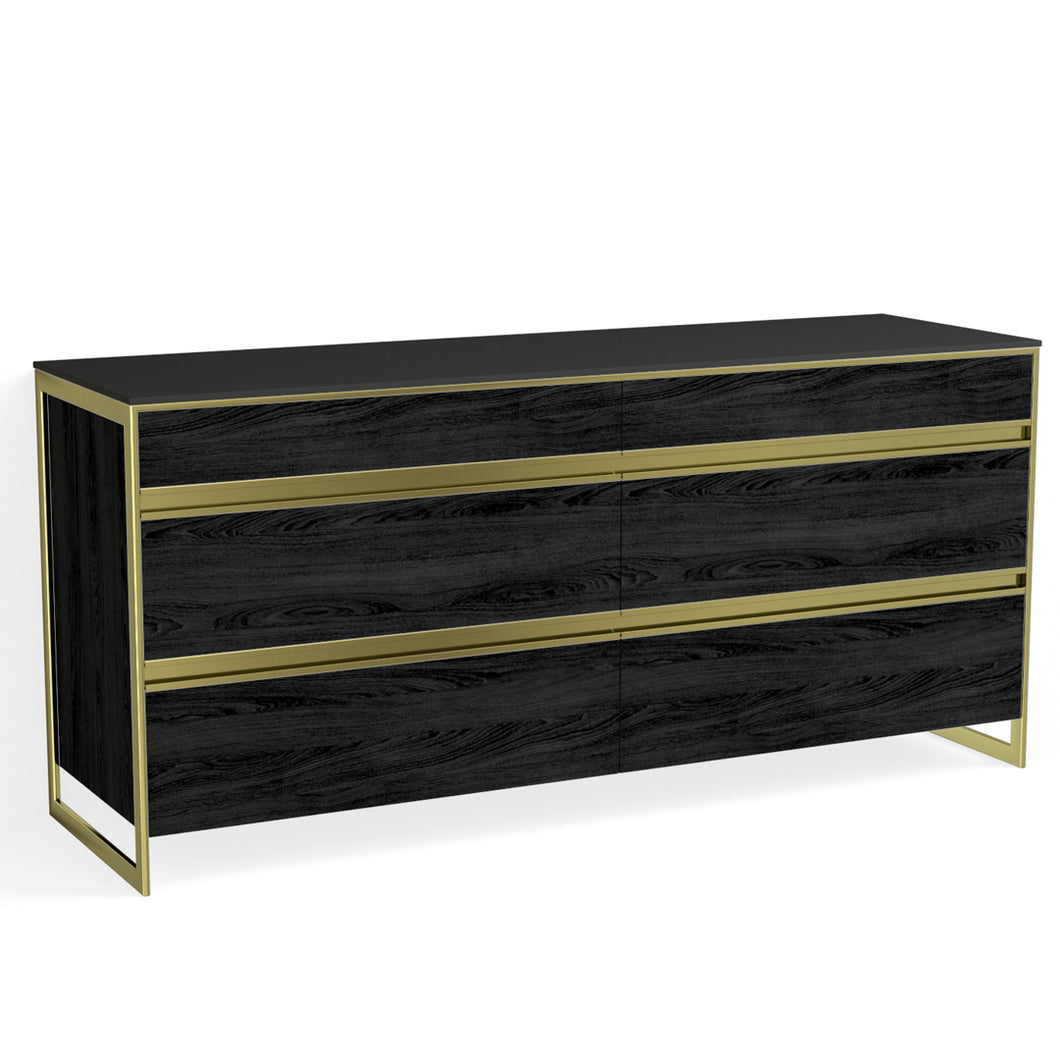 Avento 6 Drawer Dresser-Satin Brass and Charred