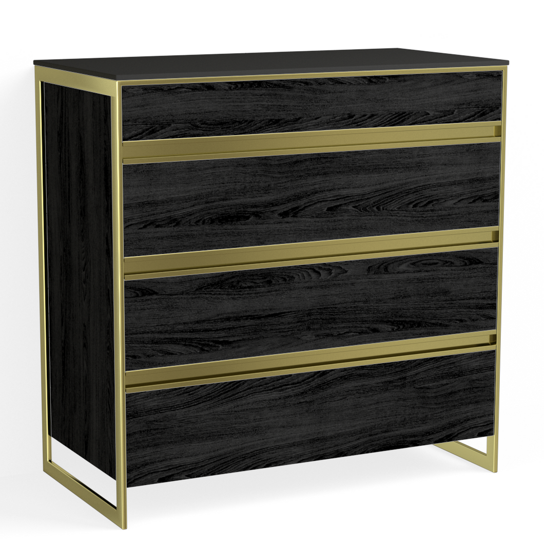 Avento 4 Drawer Dresser-Satin Brass and Charred