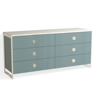 Alton 6 Drawer Dresser-Polished Nickel and Ocean Metallic
