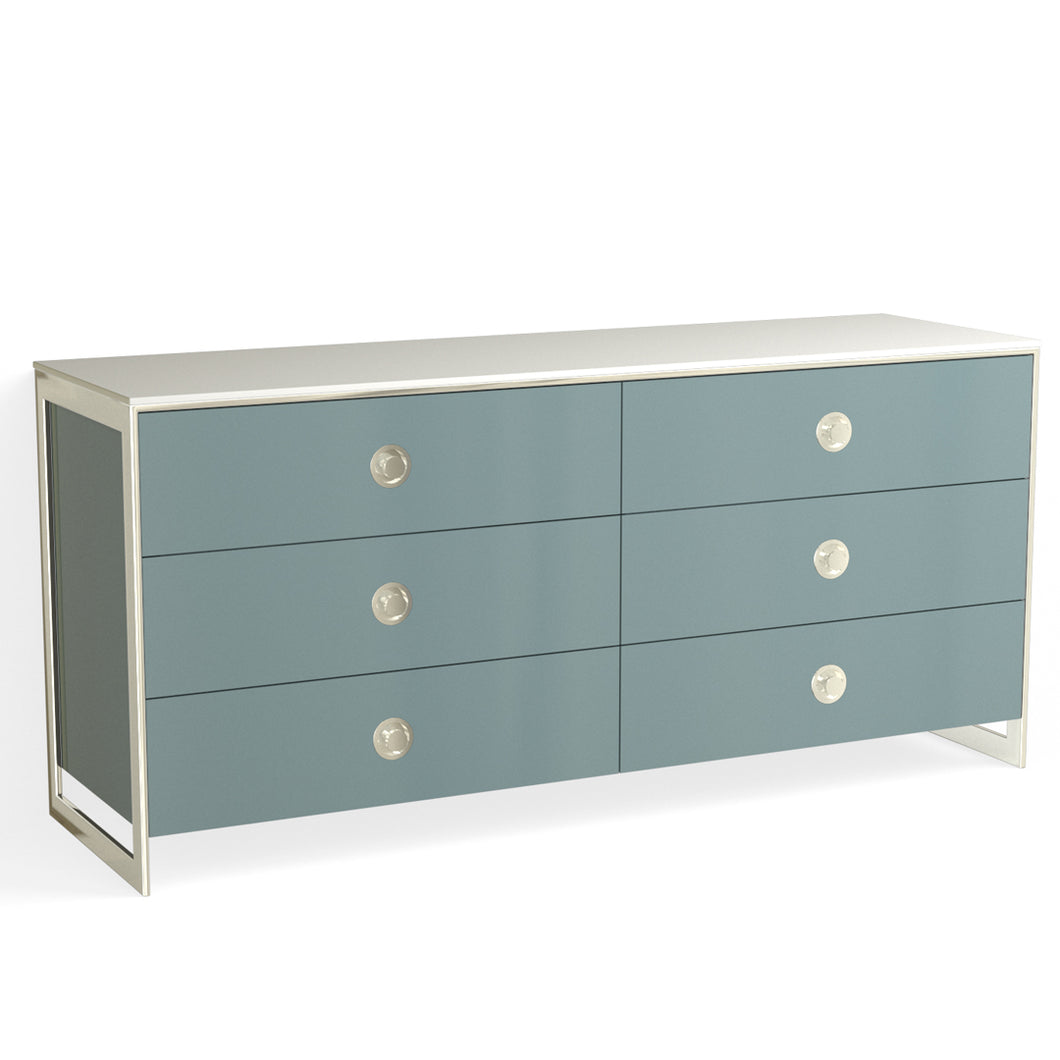 Alton 6 Drawer Dresser-Polished Nickel and Ocean Metallic