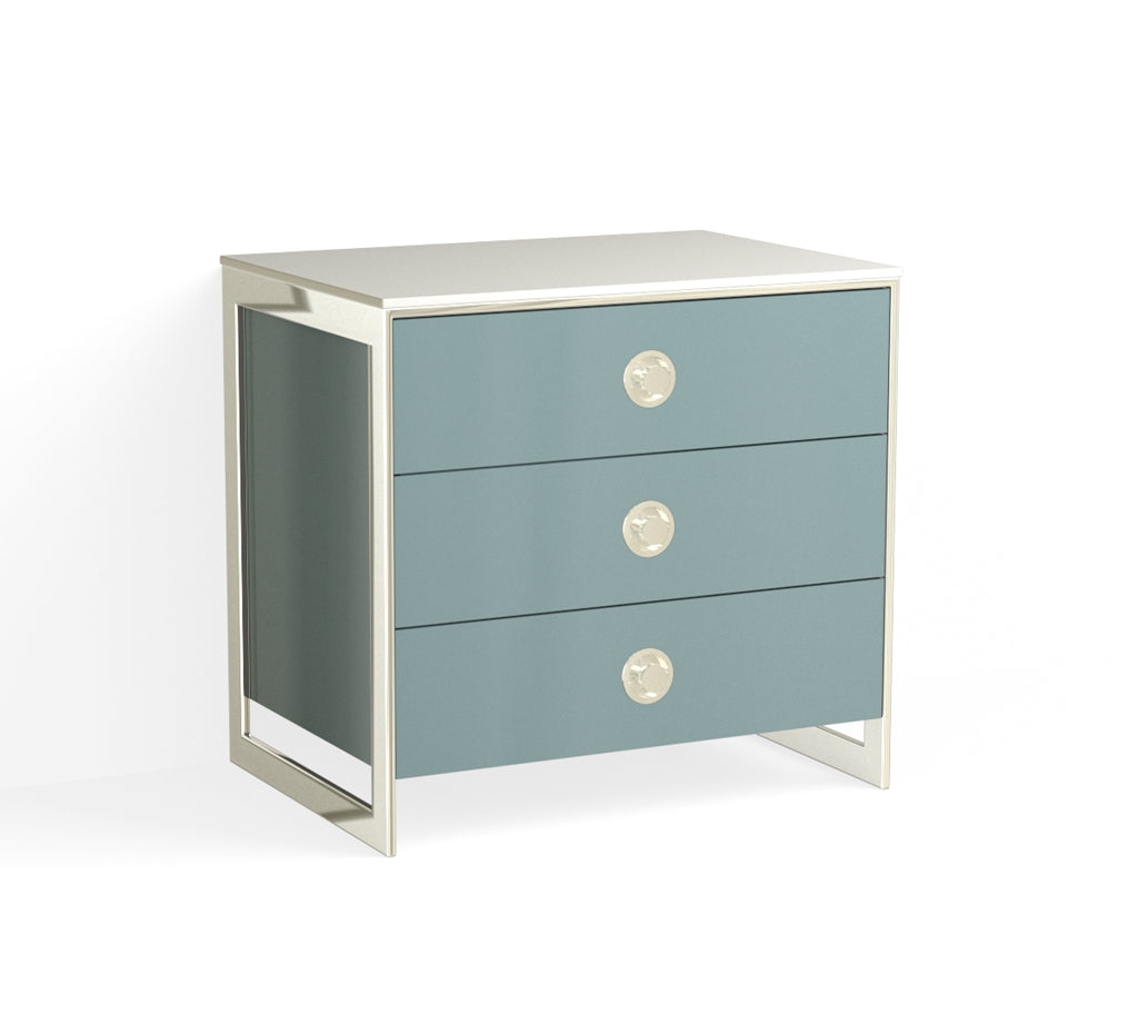 Alton Closed Nightstand-Polished Nickel and Ocean Metallic
