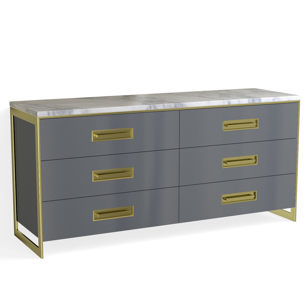 Alton 6 Drawer Dresser-Satin Brass and Sea Serpent