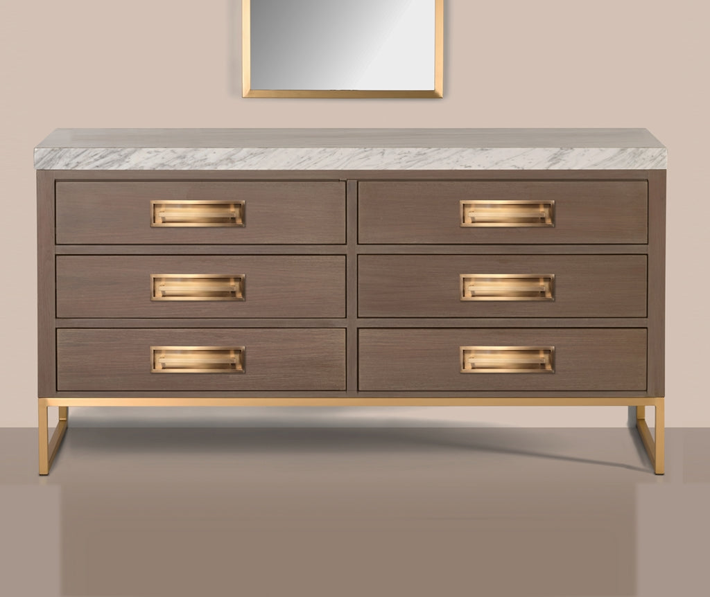 Edwin 6 Drawer Dresser-Satin Brass and Cerused Oak